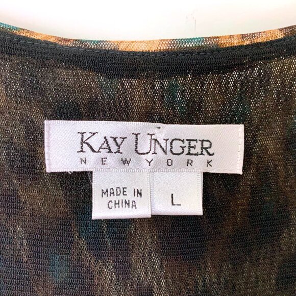 New Kay Unger Tiered Ruffle Mesh Leopard Pattern Sleeveless Dress Large - Picture 2 of 16